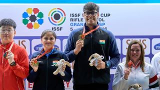 Palak Gulia and Mukesh Nelavalli won the gold medal in the 10m Air Pistol Mixed Team event at the ISSF World Cup